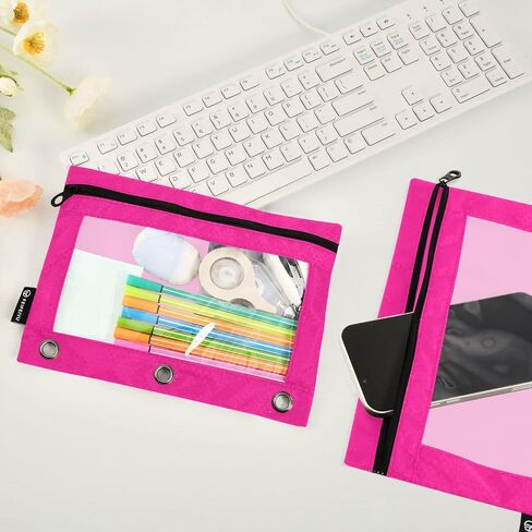 Binder Pencil Pouch 3 Ring Light Steel Blue Zipper Pencil Pouches Case 2 Pack Clear Binder Organizer for School Office in Saudi Arabia