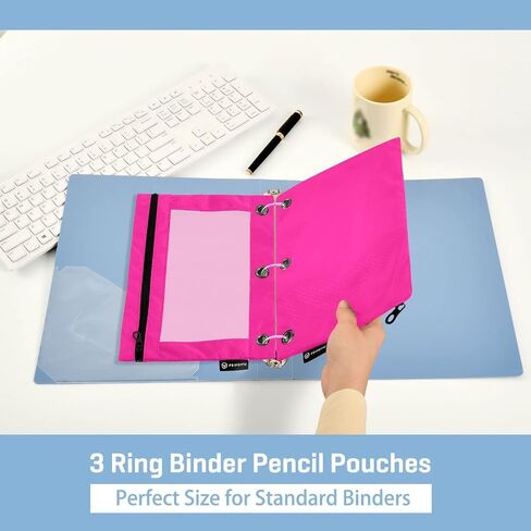 Binder Pencil Pouch 3 Ring Light Steel Blue Zipper Pencil Pouches Case 2 Pack Clear Binder Organizer for School Office in Saudi Arabia