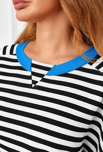 MEROKEETY Women's Striped Color Block Cropped Sweatshirts Oversized Crewneck Long Sleeve Sweater Y2K Shirt Tops in Saudi Arabia