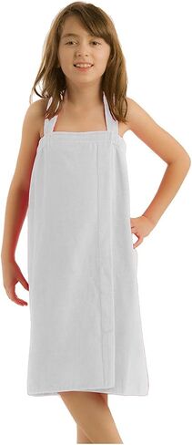 Terry Cotton Girls Wrap for Beach and Swimming Pool Spa Towel, White, Small in Saudi Arabia