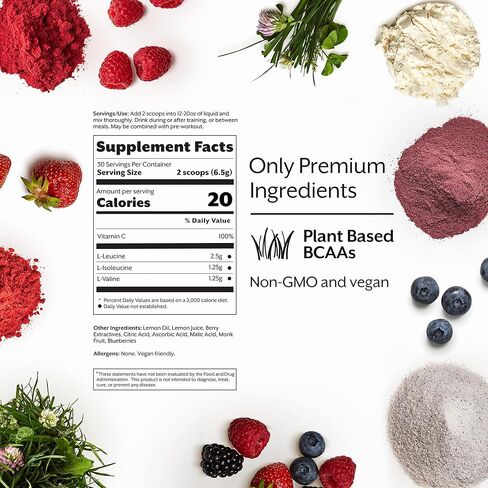 مسحوق الطاقة بعد التمرين من بروميكس BCAA، ليمون الكرز - الأحماض الأمينية ذات السلسلة المتفرعة النباتية تدعم نمو العضلات الهزيلة والتعافي والقدرة على التحمل وتقلل من الألم - خالية من الدهون والسكر والكربوهيدرات - خالية من الغلوتين in Kuwait
