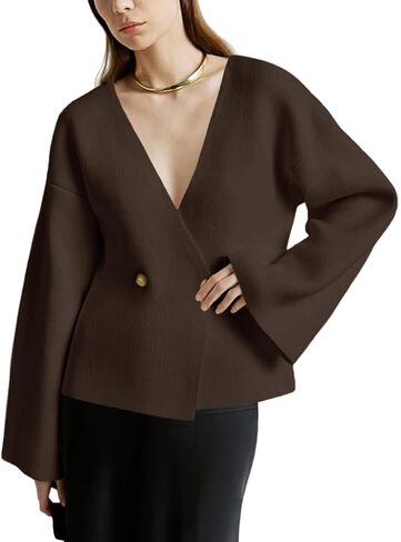 Saodimallsu Womens V Neck Cardigans Long Bell Sleeve Button Down Open Front Loose Knit Fall Sweater Blazer in Saudi Arabia