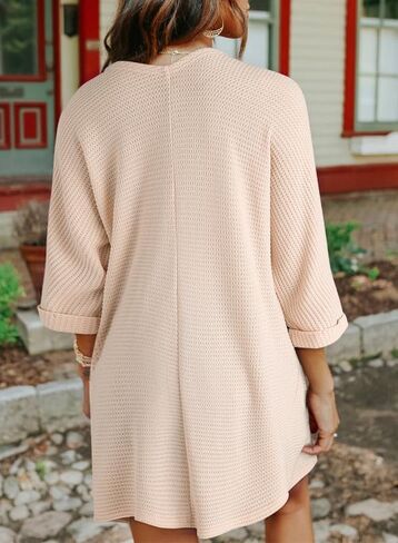 SHEWIN Women's Cardigans Casual 3/4 Short Sleeve Open Front Waffle Knit Lightweight Kimonos Cardigan Sweaters for Women in Saudi Arabia