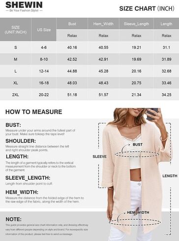 SHEWIN Women's Cardigans Casual 3/4 Short Sleeve Open Front Waffle Knit Lightweight Kimonos Cardigan Sweaters for Women in Saudi Arabia