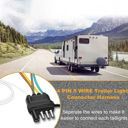 4 Pin 5 Wire Trailer Wiring Harness, 22FT Trailer Light Kit 4 Way Trailer Connector,Boat Trailer Wiring Harness, for Connection Both-Side Taillights of Trailer Boat RV ATV w/ Nylon Net Tube Protection in Saudi Arabia
