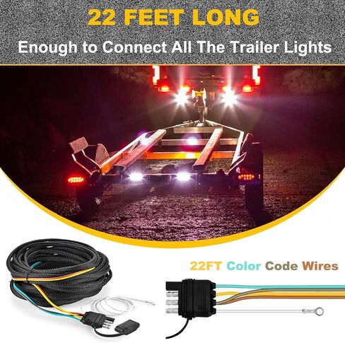 4 Pin 5 Wire Trailer Wiring Harness, 22FT Trailer Light Kit 4 Way Trailer Connector,Boat Trailer Wiring Harness, for Connection Both-Side Taillights of Trailer Boat RV ATV w/ Nylon Net Tube Protection in Saudi Arabia