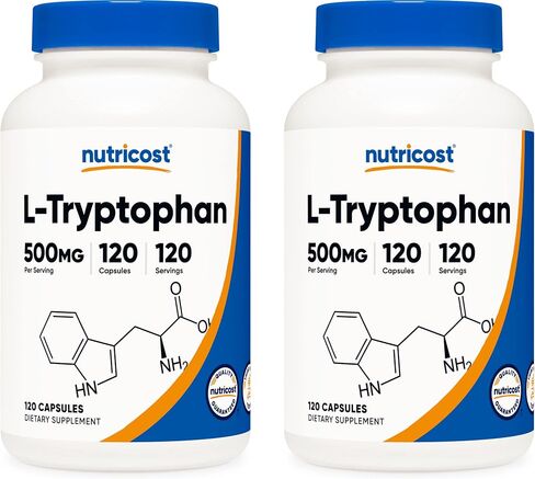 Nutricost L-Tryptophan 500mg, 120 Capsules - with BioPerine, Gluten Free, Non-GMO in Kuwait