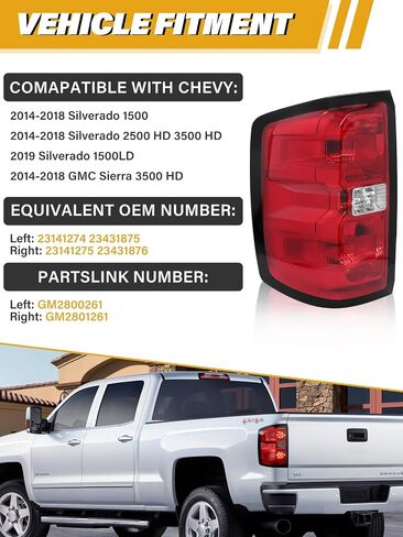 Tail Light Assembly Compatible with Chevrolet Silverado 1500 2500HD 3500HD 2014-2018, GMC Sierra 3500HD 2015-2018, Brake Rear Lamp Includes Bulbs and Harness, Left Driver Side in Saudi Arabia