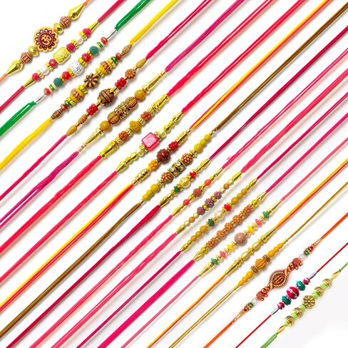 HATHKAAM 21 قطعة مصمم راخي للأخ مجموعة راخي التقليدية المصنوعة يدويًا لبهاي | سوار مع خرزة متعددة الألوان تناسب جميع أنحاء العالم بخيط قوي هدية راخي لراخشا باندهان in Kuwait