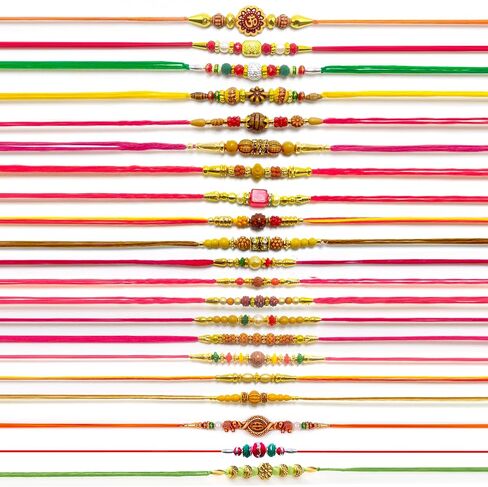 HATHKAAM 21 قطعة مصمم راخي للأخ مجموعة راخي التقليدية المصنوعة يدويًا لبهاي | سوار مع خرزة متعددة الألوان تناسب جميع أنحاء العالم بخيط قوي هدية راخي لراخشا باندهان in Kuwait