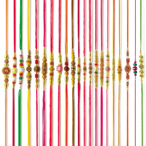 HATHKAAM 21 قطعة مصمم راخي للأخ مجموعة راخي التقليدية المصنوعة يدويًا لبهاي | سوار مع خرزة متعددة الألوان تناسب جميع أنحاء العالم بخيط قوي هدية راخي لراخشا باندهان in Kuwait