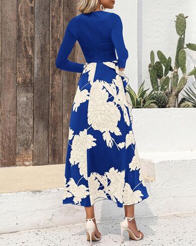 BTFBM Womens Fall Fashion 2024 Floral Maxi Dress Casual Crewneck Long Sleeve Ruffle Flowy Cocktail Wedding Guest Dresses in Saudi Arabia
