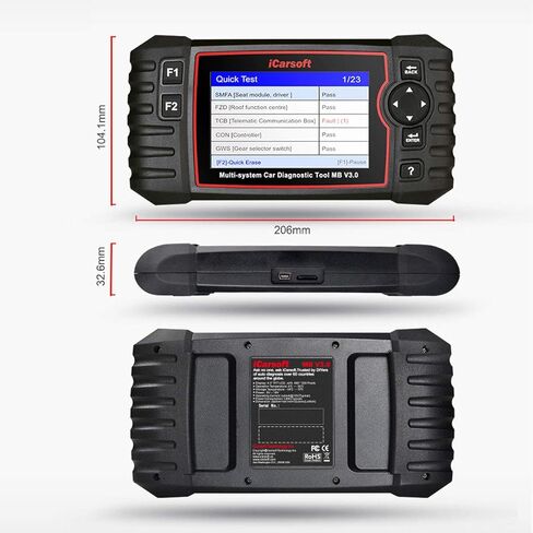 أداة تشخيص ثنائية الاتجاه لسيارة Mercedes-Benz/Sprinter/Smart، iCarsoft MB V3.0 (إصدار محسّن) 28+ خدمة إعادة تعيين ماسح ضوئي للنظام الكامل OBD2، اختبار البطارية/اختبار التشغيل، VIN التلقائي، المسح السريع in Kuwait