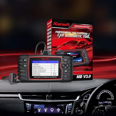 أداة تشخيص ثنائية الاتجاه لسيارة Mercedes-Benz/Sprinter/Smart، iCarsoft MB V3.0 (إصدار محسّن) 28+ خدمة إعادة تعيين ماسح ضوئي للنظام الكامل OBD2، اختبار البطارية/اختبار التشغيل، VIN التلقائي، المسح السريع in Kuwait
