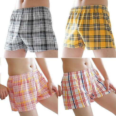 Mens Cotton Plaid Boxer Shorts Loose Fit Multicolor in Saudi Arabia