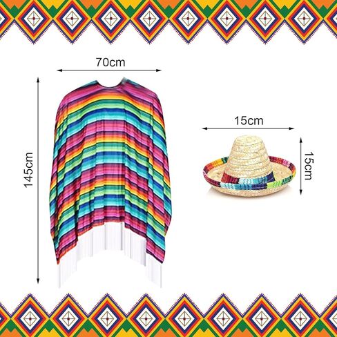 4 قطع من قماش سينكو دي مايو المكسيكي سيراب بونشو فييستا وعصابات رأس سمبريرو المكسيكية زي سينكو دي مايو زي سينكو دي مايو زي فييستا بونشو in Kuwait