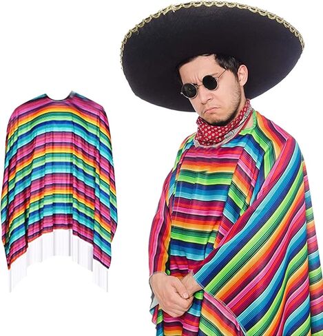 4 قطع من قماش سينكو دي مايو المكسيكي سيراب بونشو فييستا وعصابات رأس سمبريرو المكسيكية زي سينكو دي مايو زي سينكو دي مايو زي فييستا بونشو in Kuwait