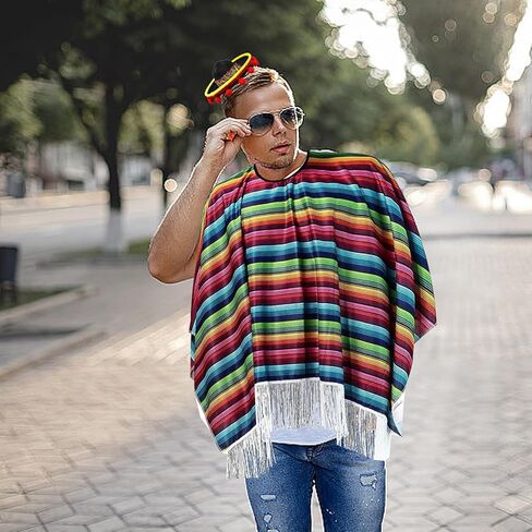 4 قطع من قماش سينكو دي مايو المكسيكي سيراب بونشو فييستا وعصابات رأس سمبريرو المكسيكية زي سينكو دي مايو زي سينكو دي مايو زي فييستا بونشو in Kuwait