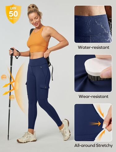 Ewedoos Leggings with Pockets Waterproof Leggings for Women Tummy Control UPF50+ Hiking Pants Outdoor Workout Yoga Pants in Kuwait