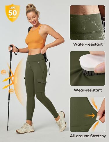 Ewedoos Leggings with Pockets Waterproof Leggings for Women Tummy Control UPF50+ Hiking Pants Outdoor Workout Yoga Pants in Kuwait