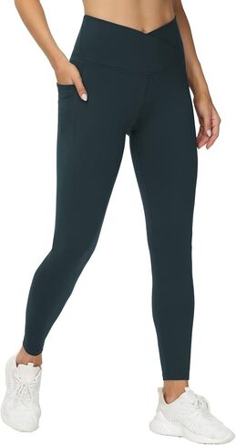 THE GYM PEOPLE Women's V Cross Waist Workout Leggings Tummy Control Running Yoga Pants with Pockets in Saudi Arabia