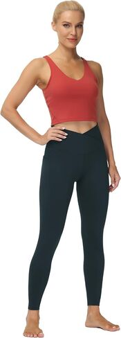 THE GYM PEOPLE Women's V Cross Waist Workout Leggings Tummy Control Running Yoga Pants with Pockets in Saudi Arabia