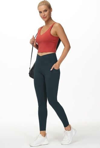 THE GYM PEOPLE Women's V Cross Waist Workout Leggings Tummy Control Running Yoga Pants with Pockets in Saudi Arabia