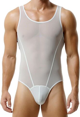 FYMNSI Men's Sheer Mesh Bodysuit Leotard See Through Thong Underwear Wrestling Singlet Fitness Undershirt One Piece Romper in Saudi Arabia