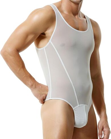 FYMNSI Men's Sheer Mesh Bodysuit Leotard See Through Thong Underwear Wrestling Singlet Fitness Undershirt One Piece Romper in Saudi Arabia