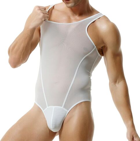 FYMNSI Men's Sheer Mesh Bodysuit Leotard See Through Thong Underwear Wrestling Singlet Fitness Undershirt One Piece Romper in Saudi Arabia
