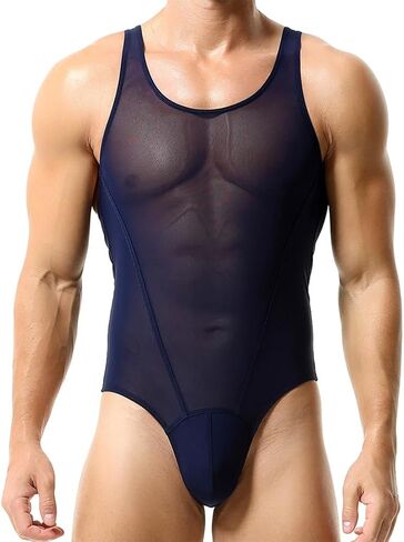FYMNSI Men's Sheer Mesh Bodysuit Leotard See Through Thong Underwear Wrestling Singlet Fitness Undershirt One Piece Romper in Saudi Arabia
