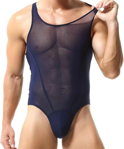 FYMNSI Men's Sheer Mesh Bodysuit Leotard See Through Thong Underwear Wrestling Singlet Fitness Undershirt One Piece Romper in Saudi Arabia