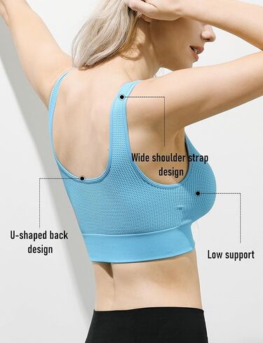Womens U Back Sports Bra - Scoop Neck Padded Low Impact Yoga Bra Workout Crop Top with Built in Bra in Saudi Arabia