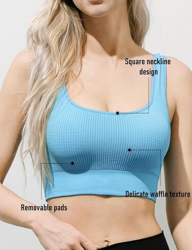 Womens U Back Sports Bra - Scoop Neck Padded Low Impact Yoga Bra Workout Crop Top with Built in Bra in Saudi Arabia