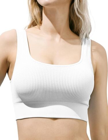 Womens U Back Sports Bra - Scoop Neck Padded Low Impact Yoga Bra Workout Crop Top with Built in Bra in Saudi Arabia