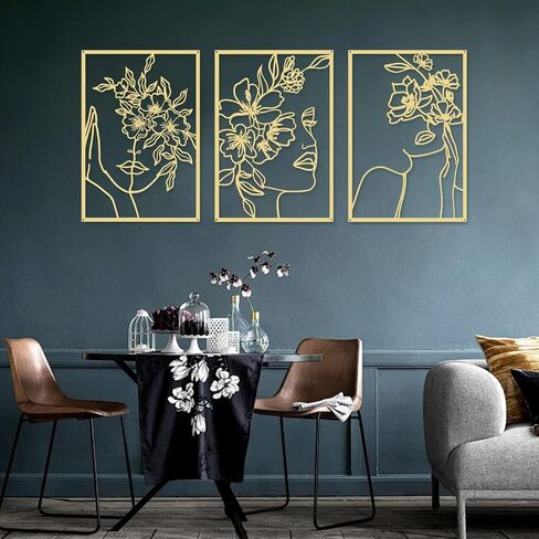 DETENE 3 Pieces Black Metal Wall Decor Minimalist Abstract Metal Wall Art Modern Woman Line Art Decor Single Line Art Décor for Living Room Bedroom Bathroom Kitchen Office(L Size 17 x 11.8'') in Saudi Arabia