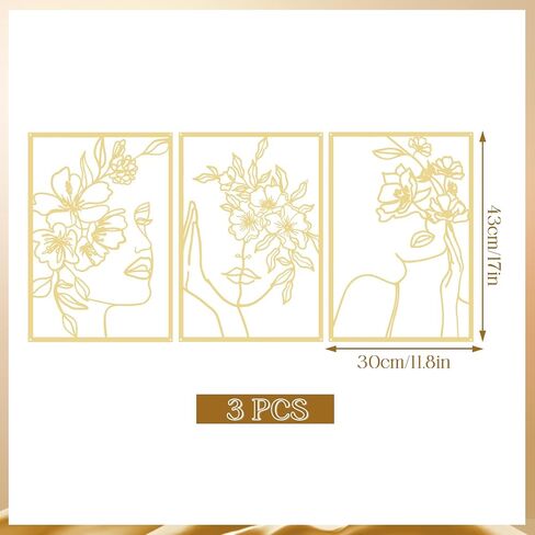 DETENE 3 Pieces Black Metal Wall Decor Minimalist Abstract Metal Wall Art Modern Woman Line Art Decor Single Line Art Décor for Living Room Bedroom Bathroom Kitchen Office(L Size 17 x 11.8'') in Saudi Arabia