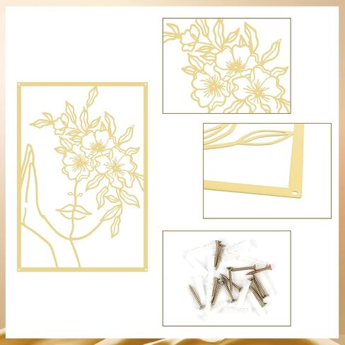 DETENE 3 Pieces Black Metal Wall Decor Minimalist Abstract Metal Wall Art Modern Woman Line Art Decor Single Line Art Décor for Living Room Bedroom Bathroom Kitchen Office(L Size 17 x 11.8'') in Saudi Arabia