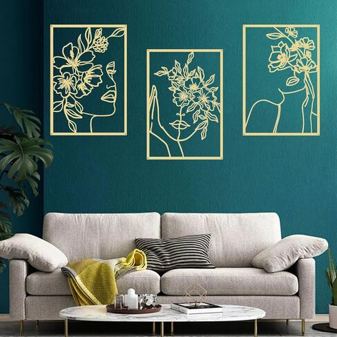 DETENE 3 Pieces Black Metal Wall Decor Minimalist Abstract Metal Wall Art Modern Woman Line Art Decor Single Line Art Décor for Living Room Bedroom Bathroom Kitchen Office(L Size 17 x 11.8'') in Saudi Arabia