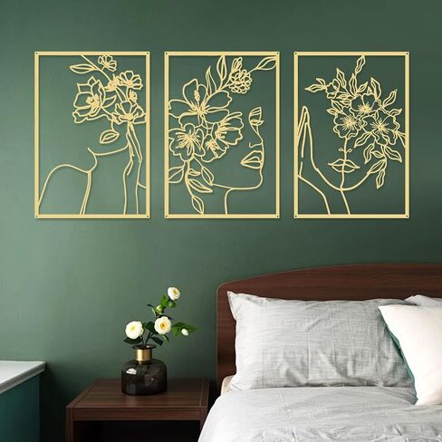 DETENE 3 Pieces Black Metal Wall Decor Minimalist Abstract Metal Wall Art Modern Woman Line Art Decor Single Line Art Décor for Living Room Bedroom Bathroom Kitchen Office(L Size 17 x 11.8'') in Saudi Arabia