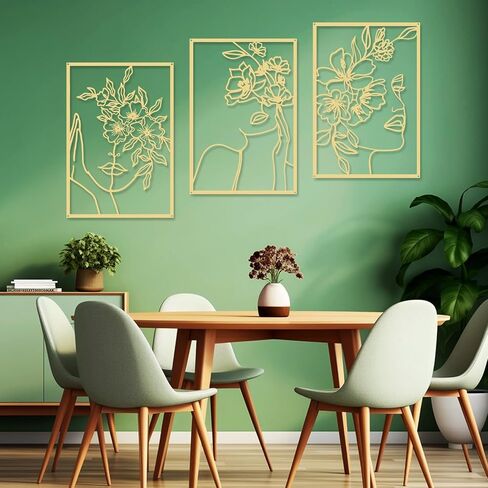DETENE 3 Pieces Black Metal Wall Decor Minimalist Abstract Metal Wall Art Modern Woman Line Art Decor Single Line Art Décor for Living Room Bedroom Bathroom Kitchen Office(L Size 17 x 11.8'') in Saudi Arabia