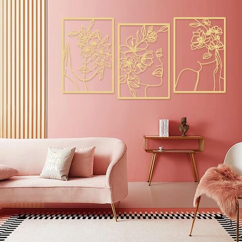 DETENE 3 Pieces Black Metal Wall Decor Minimalist Abstract Metal Wall Art Modern Woman Line Art Decor Single Line Art Décor for Living Room Bedroom Bathroom Kitchen Office(L Size 17 x 11.8'') in Saudi Arabia