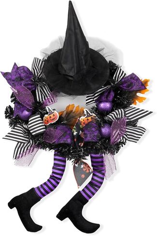 Halloween Wreath for Front Door Multi-Legged Witch Outdoor Decorations Outside Scary Signs Decor Large Black Clearance Hangers Happy Decoration Orange Ornaments Wreaths Maple Leaf Party in Saudi Arabia