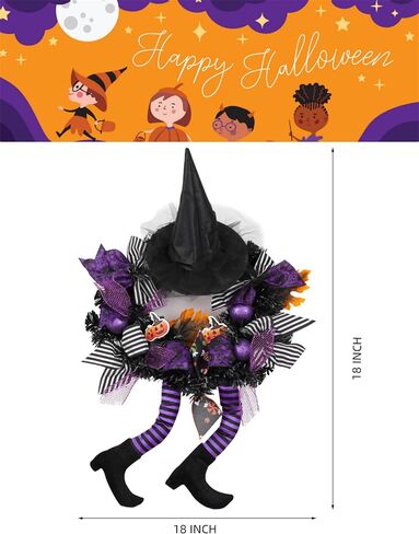 Halloween Wreath for Front Door Multi-Legged Witch Outdoor Decorations Outside Scary Signs Decor Large Black Clearance Hangers Happy Decoration Orange Ornaments Wreaths Maple Leaf Party in Saudi Arabia