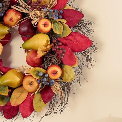 Valery Madelyn Fall Wreaths for Front Door, 24 Inch Thanksgiving Harvest Fruit Door Wreaths for Fall Porch Decor for Home, Large Autumn Wreaths for Outdoor Window Indoor Table Centerpiece in Saudi Arabia