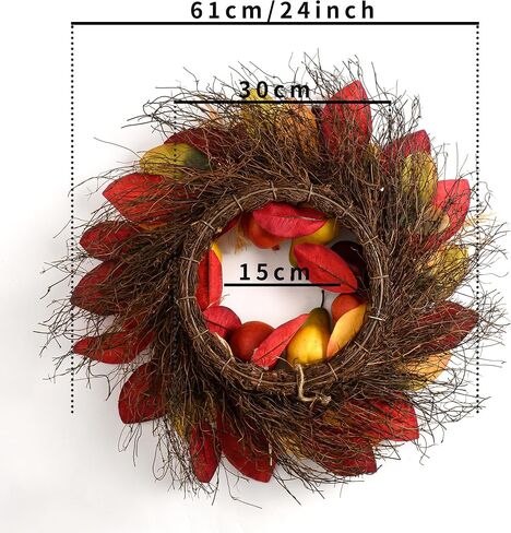 Valery Madelyn Fall Wreaths for Front Door, 24 Inch Thanksgiving Harvest Fruit Door Wreaths for Fall Porch Decor for Home, Large Autumn Wreaths for Outdoor Window Indoor Table Centerpiece in Saudi Arabia