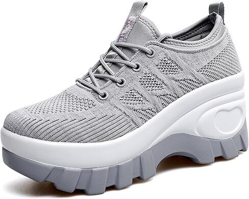 Women's Chunky Platform Comfort Orthopedic Wedge Walking Shoes Fashion Knitted Breathable Lace Up Lug Sole Casual Non-Slip Running Shoes with Arch Support in Saudi Arabia