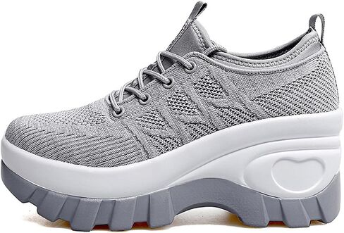 Women's Chunky Platform Comfort Orthopedic Wedge Walking Shoes Fashion Knitted Breathable Lace Up Lug Sole Casual Non-Slip Running Shoes with Arch Support in Saudi Arabia