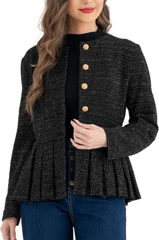 Belle Poque Jacket for Women Peplum Collarless Round Neck Button Down Ruffle Hem Jacket Casual Work Office Dressy Blazer Coat in Saudi Arabia