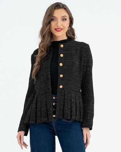 Belle Poque Jacket for Women Peplum Collarless Round Neck Button Down Ruffle Hem Jacket Casual Work Office Dressy Blazer Coat in Saudi Arabia